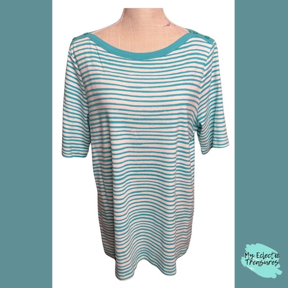 ⛵ Turquoise Striped Nautical Tee | Kim Rogers | Size XL - Picture 1 of 8